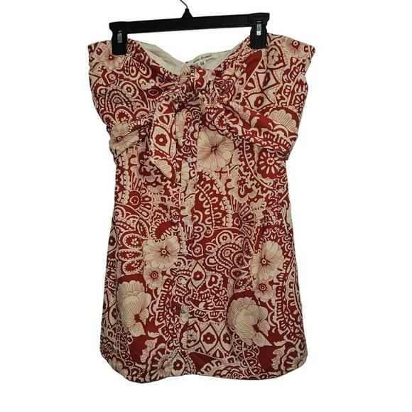 NWT! Anthropologie Blue Tassel Strapless Tie Front Red/Cream Mini Dress. Size M - Picture 9 of 10